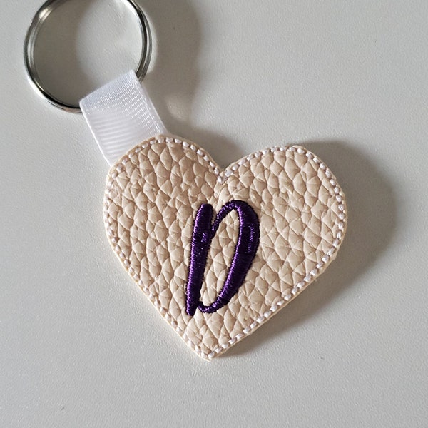 Personalized Key Fob, embroidered initial | Heart Keychain | Initial Keychain | Teacher Gift | Gift for Coworker | Faux Leather Keychain
