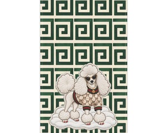 Poodle in Sunglasses Greek Key Pattern Tea Towel