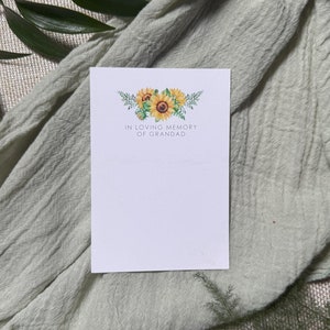 Cartões de lembrança de florista, cartões de mensagem floral, cartões de funeral, capas de celofane transparente, cartões de homenagem, cartões memoriais, memória de um avô