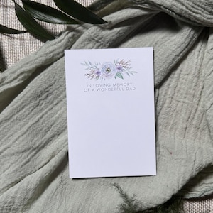 Tarjetas de recuerdo de floristería, tarjetas con mensajes florales, tarjetas funerarias, fundas de celofán transparente, tarjetas de homenaje, tarjetas conmemorativas, recuerdo de un padre