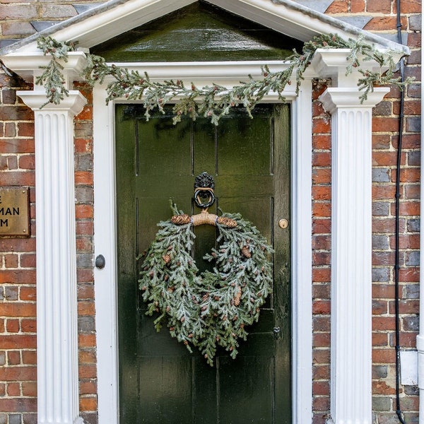 LUXURY DOOR WREATH, Tear Drop Wreath, Frosted Door Wreath, Faux Pine Wreath, Modern Rustic Seasonal Large Pine Door Wreath, Unique Gifts