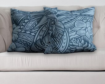Island Flowers Pillow Cover, Faux Suede Botanical Pillowcase