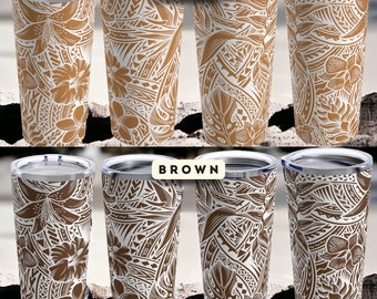Tribal Island Blooms Tumbler: 20 Oz Stainless Steel, Polynesian Floral Design