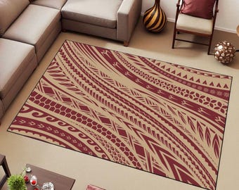 Burgundy Polynesian Doormat: Non-Slip Indoor Floor Rug