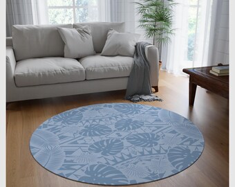 Mon Palm Collection Round Chenille Rug 60x60, Monstera & Palm Leaf Geometry, Modern Tropical Decor, Colorway Options, Statement Floor Rug