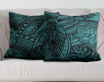 Black Island Botanical Pillow Cover: Tropical Faux Suede Case