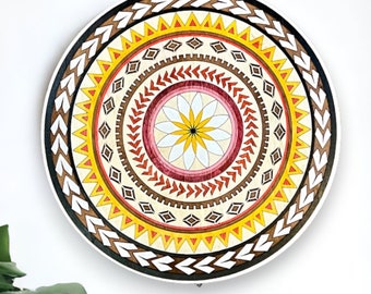 Hand-Painted Polynesian Tattoo Art: Tropical Wood Wall Decor (19.5")