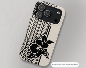 Polynesian Hibiscus Tribal Phone Case – Custom Initials