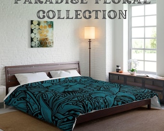 Turquoise Floral Comforter: Polynesian Island Flowers Bedding