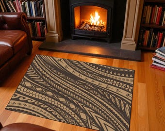 Rustic Polynesian Floor Mat: Neutral Entry Rug, Heavy-Duty
