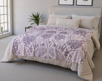 Cloud Nine Tone-on-Tone Sherpa Blanket, Monstera & Palm Leaf Geometry Throw, Cozy Fleece, Modern Tropical Decor, Mon Palm Collection