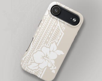 Sandy Delight Phone Case, Polynesian Hibiscus, Custom Initials
