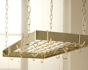 Rogar Gourmet Rectangle Pot Rack Hammered Bronze / Brass