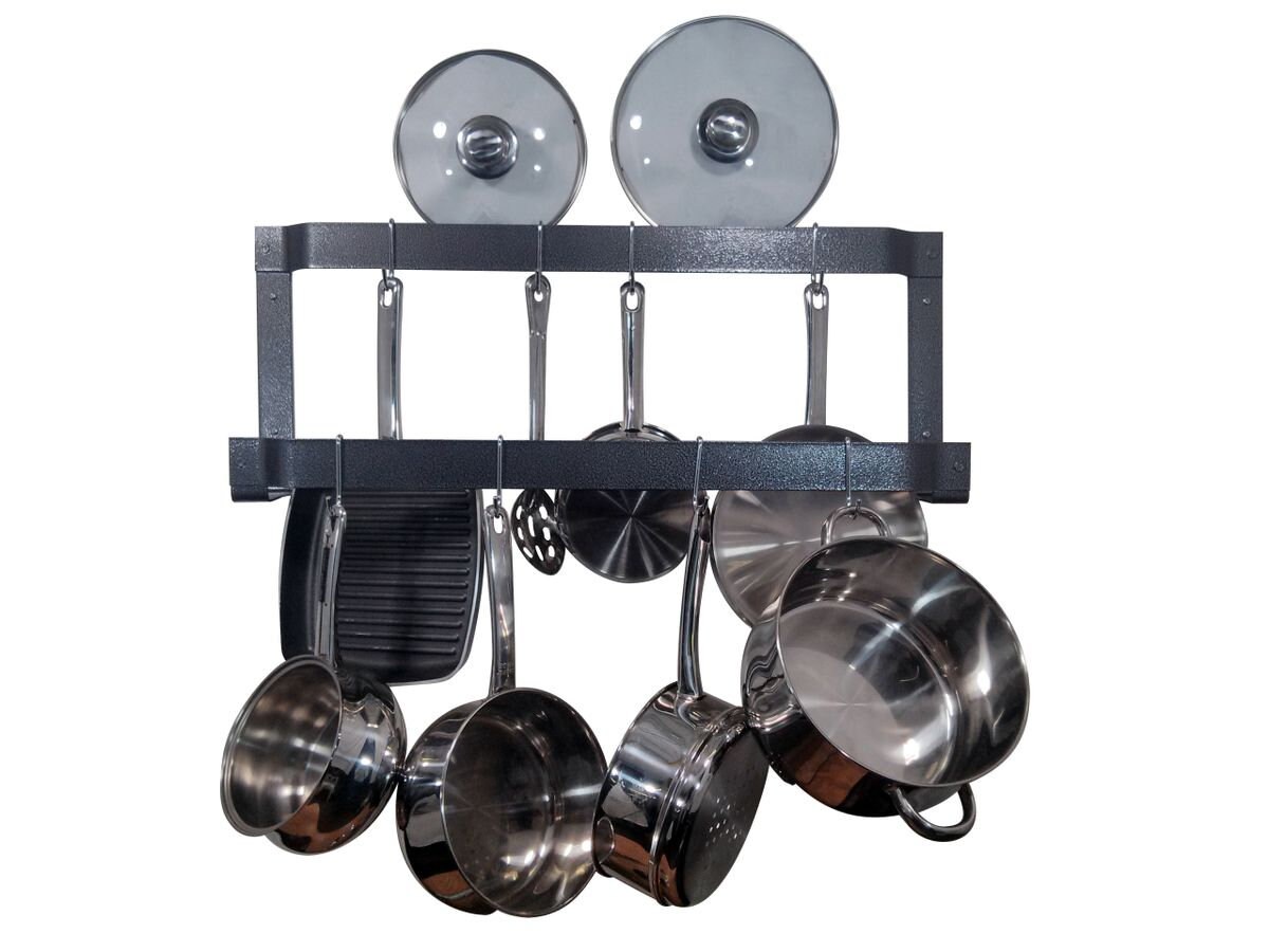 Rogar Offset Double Wall Mounted Pot Rack in Hammered Steel Etsy