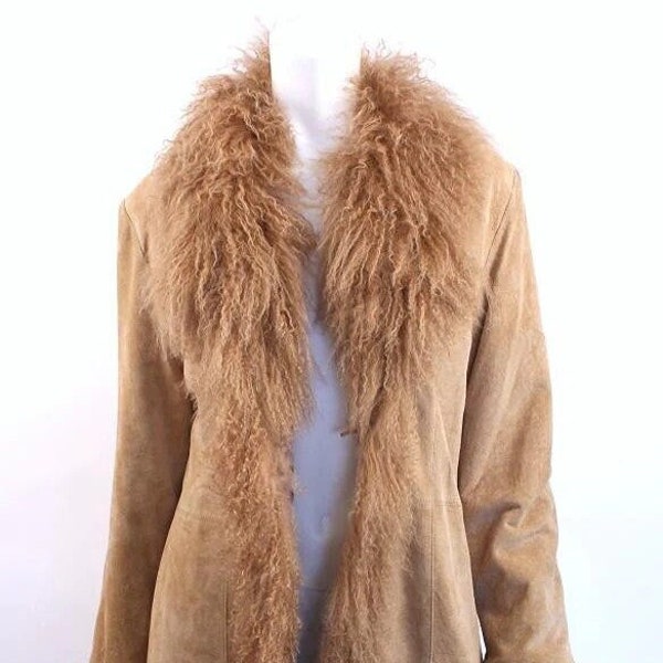 Penny Lane Coat Women Fur Coat Long Shearling Coat Mongolian Fur Afghan Coat 70s Vintage Brown Wool Long Boho Style Hippie Y2K Suede Coat