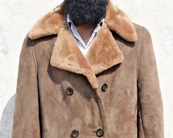 Men's Penny Lane Jacket 70s Vintage Brown Long Coat Shearling Coat Fur Coat Marino Shearling Fur Jacket Long Coat Men Sheepskin Coat Y2K Fur