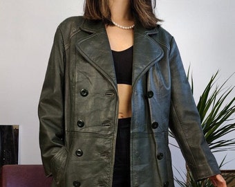 Women Trench Coat Leather Trench Coat Long Coat Black Vintage 70s Long Leather Coat Women Genuine Sheepskin Leather Coat Spring Gift For Her