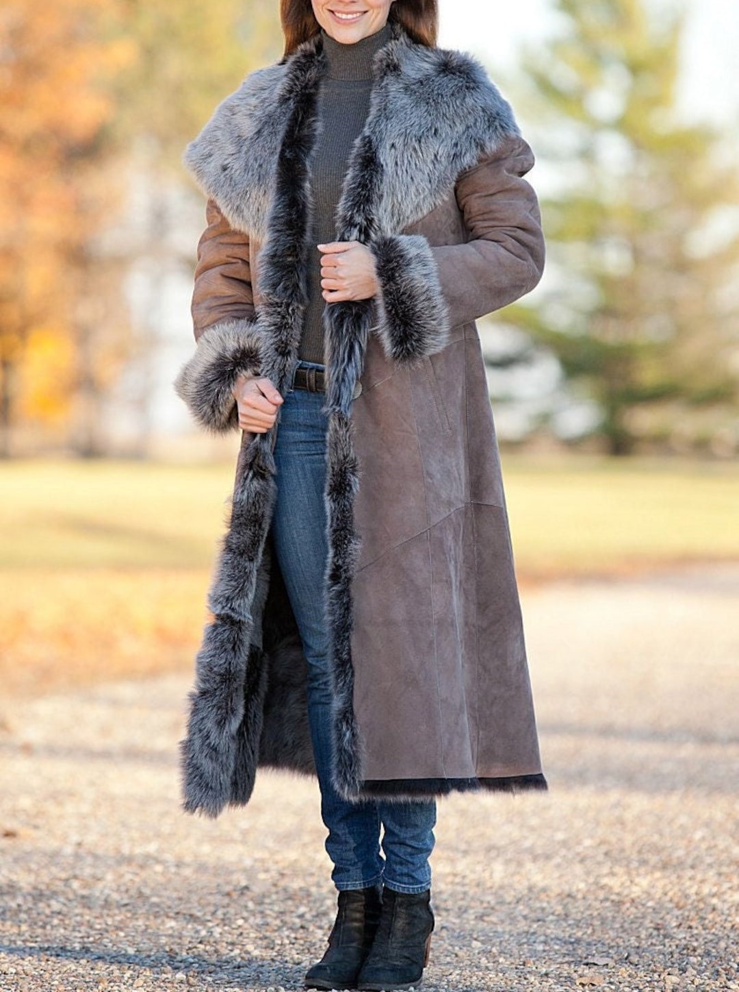 grey monogram shearling coat