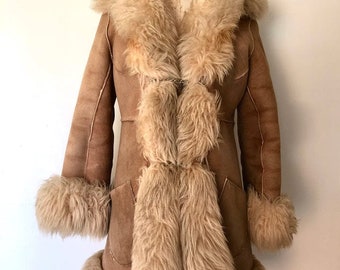 Penny Lane Mantel Frauen Afghanischer Mantel Pelzmantel Shearling Mantel Frauen Langer Mantel Y2K Penny Lane Vintage 90er Jahre Braun Frauen Mantel Boho Style Wildleder Mantel