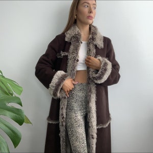 Penny Lane Coat Women Fur Coat Shearling Coat 80s Vintage Brown Boho Long Coat Bohemian Trench Coat Afghan Coat Wool Coat Retro Fur Jacket