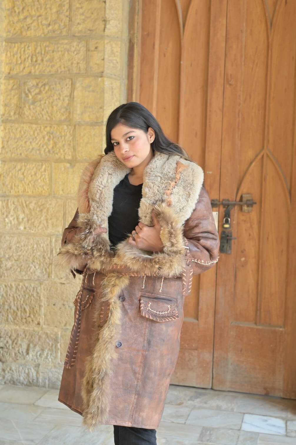 ジャケット・アウター 00s lamb oil leather coyote fur jacket 00s lamb oil leather coyote fur jacket