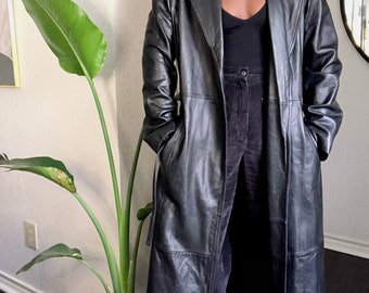 Long Coat Women Black Leather Trench Coat Long Leather