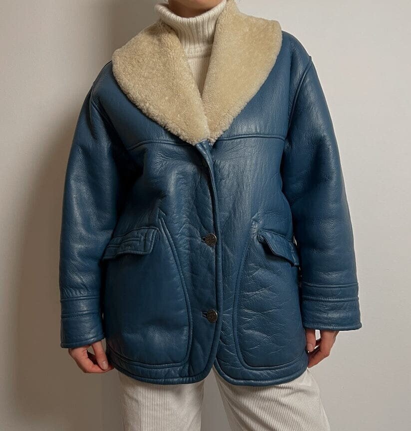 Blue sheepskin jacket deals
