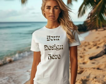 Bella + tela 3001 Mockup, Mockup a tema spiaggia, Mockup bionda, Mockup femminile