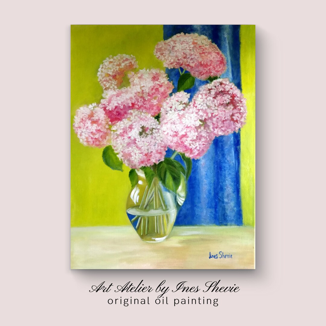 Hydrangea Oil Painting, Original Floral Artwork on Canvas (18x24) - Etsy