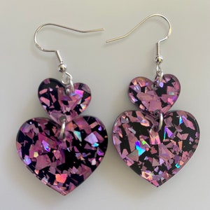 Lila/Schwarz Sparkle Herz Duo Ohrringe