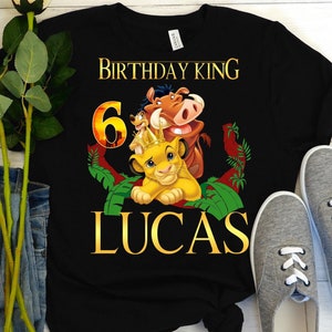 Camiseta de cumpleaños del Rey León Simba, regalo de cumpleaños personalizado personalizado para hijo e hija, divertida camiseta de cumpleaños de dibujos animados para niños pequeños