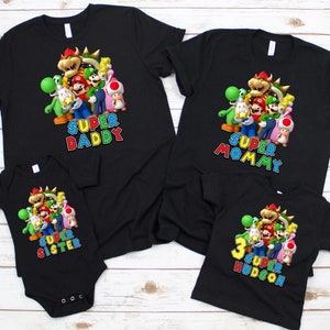 Mario Birthday Party T-Shirt, Customized Mario Birthday Tee, Super Mario Birthday Shirt, Super Mario Shirt,  Personalized Mario Family Shirt