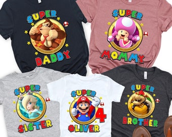 Personalized Mario Family Shirt, Mario Birthday Party T-Shirt, Customized Mario Birthday Tee, Super Mario Birthday Shirt, Super Mario Shirt,