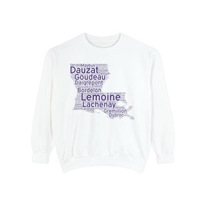 Louisiana Surnames - Purple Letters - Unisex Garment-Dyed Sweatshirt