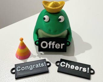 Bufo the Frog Desk Buddy Bundle – 3D Printed Frog with Magnetic Hats & Signs, Funny Office Gift