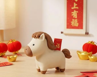 3D Printed and Handmade Lucky Horse Figurine – Instant Luck, Chinese New Year 2026 Gift, Swappable Charms