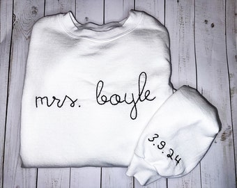 custom hand-embroidered bride sweatshirt