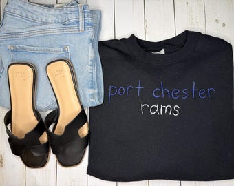 port chester rams - hand embroidered sweatshirt