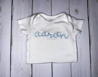 custom baby onesie - hand embroidered