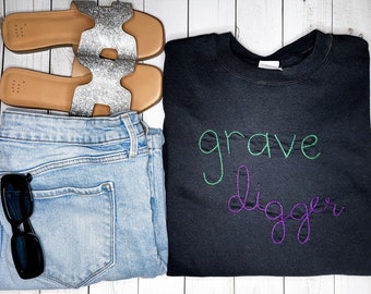 monster jam grave digger - hand embroidered sweatshirt