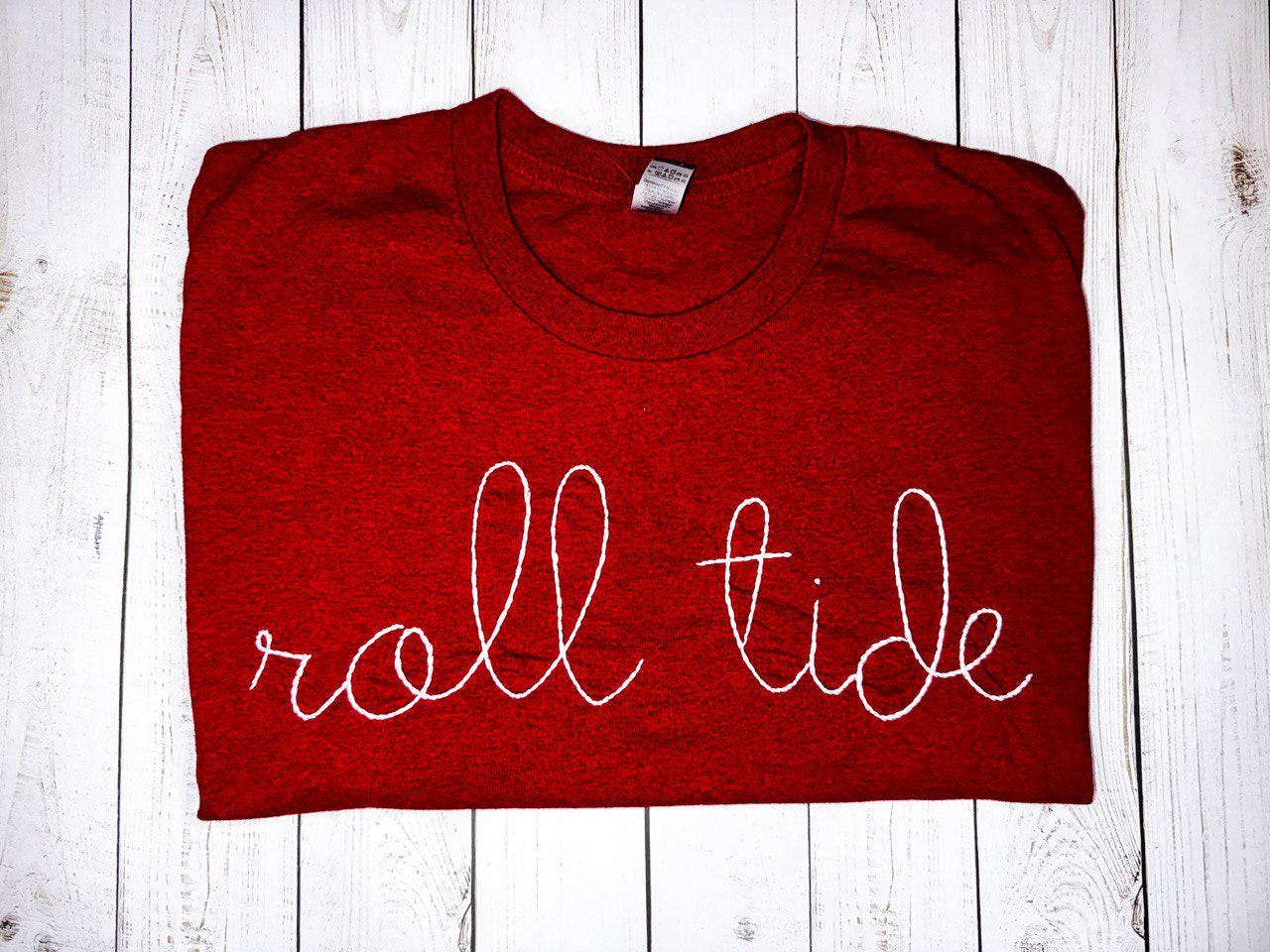 roll tide bama hand embroidered t-shirt
