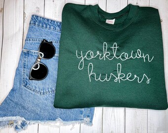 yorktown huskers - hand embroidered sweatshirt
