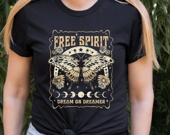 Free Spirit Butterfly T-Shirt, Boho Celestial Dreamer Tee