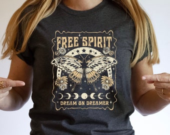 Free Spirit Butterfly T-Shirt, Boho Celestial Tee