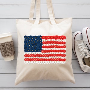 USA Flower Tote Bag, Floral Totes, Patriotic Totes, 4th July Party Totes, Memorial Totes, Party Gift Totes, Independence Day Party Gift Bag