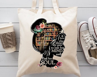 In die Bibliothek Einkaufstasche Geschenk für Lehrer, Buch-Liebhaber-Tasche, Leseschultertasche, Bibliophile-Einkaufstasche, Bibliothekstasche