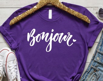 Bonjour T-Shirt, Paris Eiffel Tower, Music Teacher Gift