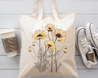 Floral Wildflower Canvas Tote Bag, Botanical Print