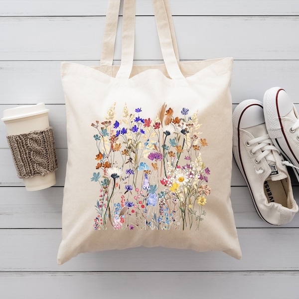 Wildflower Tote Bag, Floral Tote Bag, Gift For Women Totes, Birthday Gift Bag