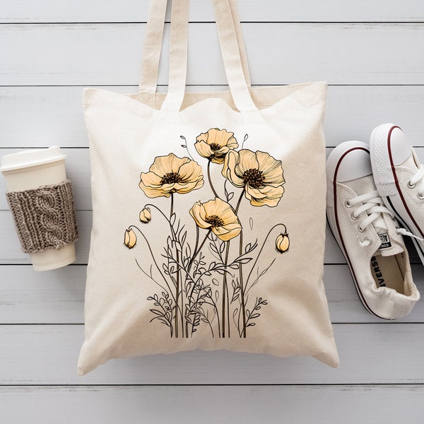 Wildflower Tote Bag,Floral Botanical Tote,Mothers Day Gift,Trendy Flower Shoulder Bag,Women Gift Bag,Shopping Tote Bag,Vintage Flower Bag